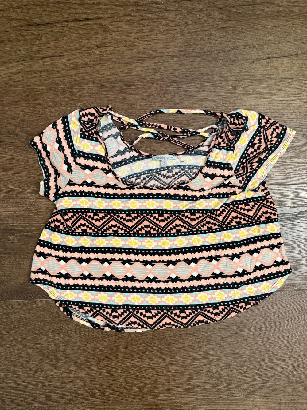 Charlotte Russe Peach & Black Aztec Crop Tank
